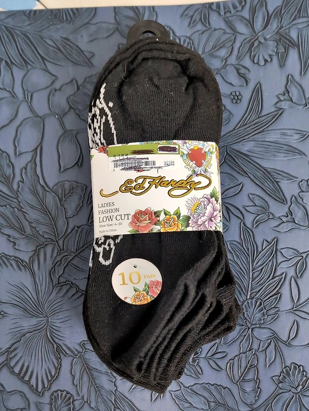 Ed Hardy Ladies  Low Cut Socks Floral Low Cut Socks Black & White NWT